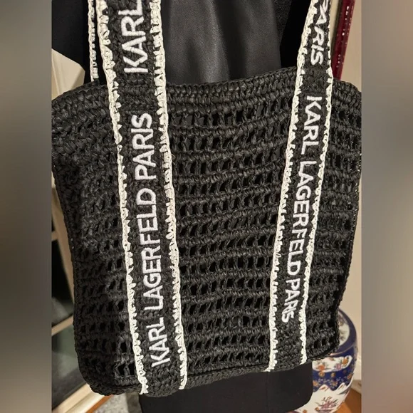 Karl Lagerfeld Black Tote with White Logo Straps - Picture 3 of 5